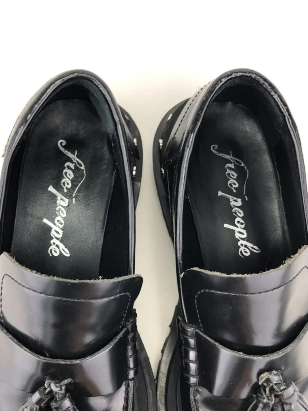 Free People Teagan Tassel Black Leather Loafers 7.5